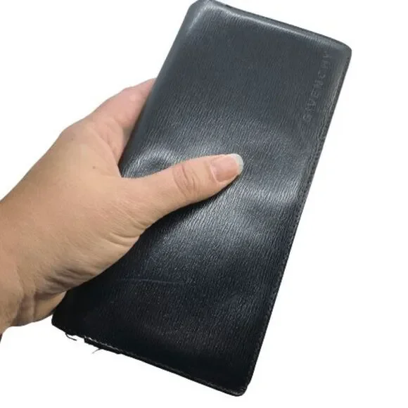 Givenchy Gentleman Black Leather Slim Long Wallet **FLAWS**